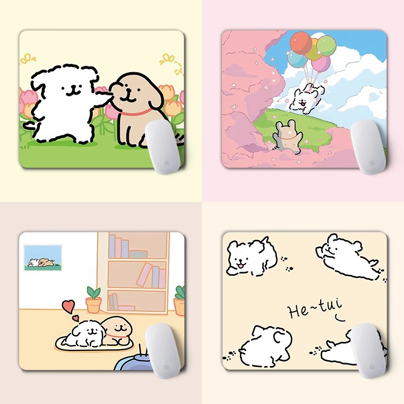 간단한 작은 흰색 개 작은 마우스 패드 사무실 컴퓨터 책상 손목 패드 소녀를위한 귀여운 만화 미끄럼 방지 마우스 패드 사용자 정의