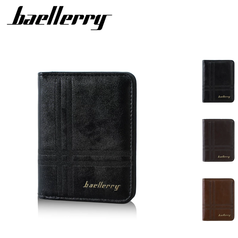 Мужской кошелёк BAELLERRY короткий с ретро-клеткой PU кожа многокарманный