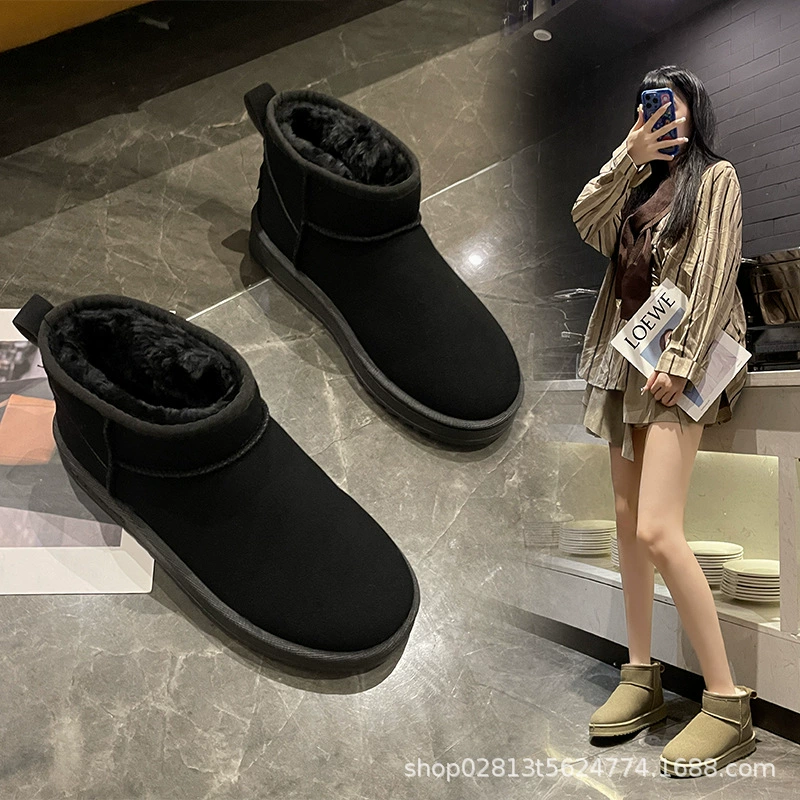 Плоская подошва с короткой трубкой классический снежный сапоги женский 2024 зимний новый модный дикий бархатный толстый нескользкий теплый хлопок обувь