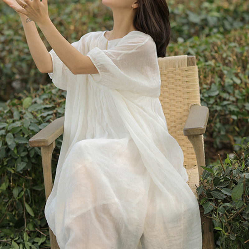 Summer Thin Elegant Dress for Women with Wrinkled Texture Double-Layered Yellow Fairy Skirt for Women Cotton and Linen Loose Long Skirt Summer Thin Elegant Dress for Women with Wrinkled Texture Double-Layered Yellow Fairy Skirt for Women Cotton and Linen Loose Long Skirt