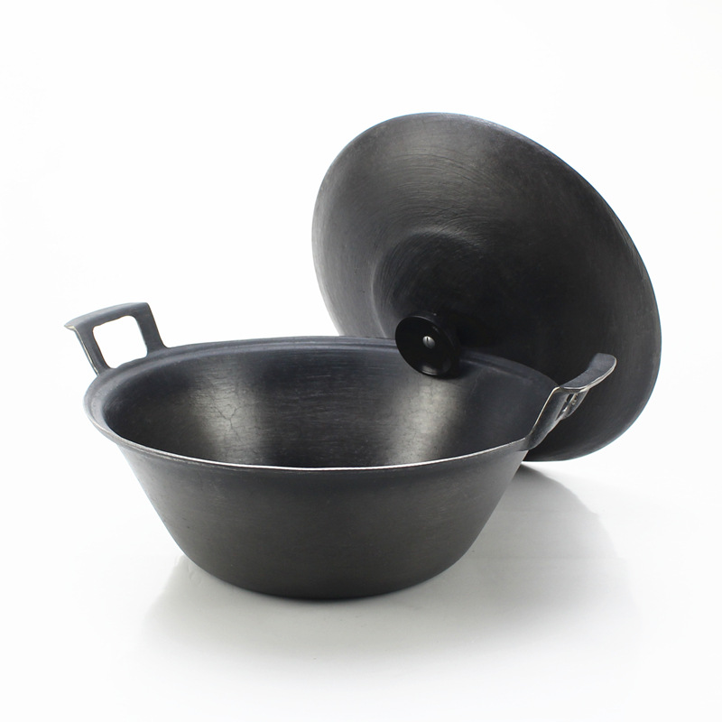 Old-fashioned double-eared thickened pig iron cast iron pot stew pot flat bottom soup pot hot pot pot large capacity extra large