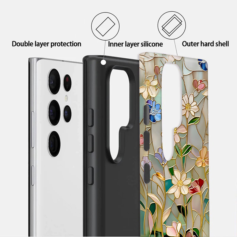 クリエイティブなガラスの花柄 Samsung S22+ 携帯電話ケース 耐衝撃 Samsung S22 Ultra フィルムケース Apple 13 保護ケース|undefined