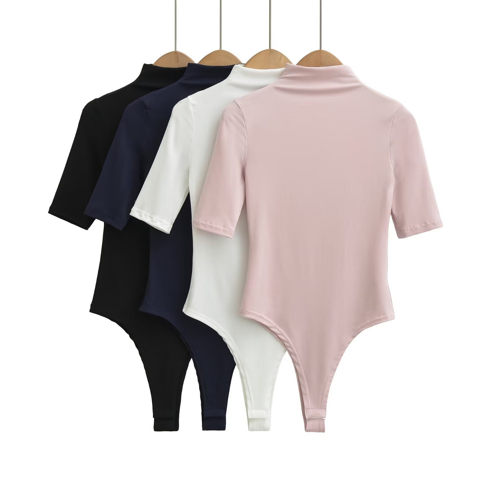 Cross-border women's clothing 2026 summer new style, European and American style semi-high neck bodysuit, women's spring and autumn solid color inner layer tight base layer