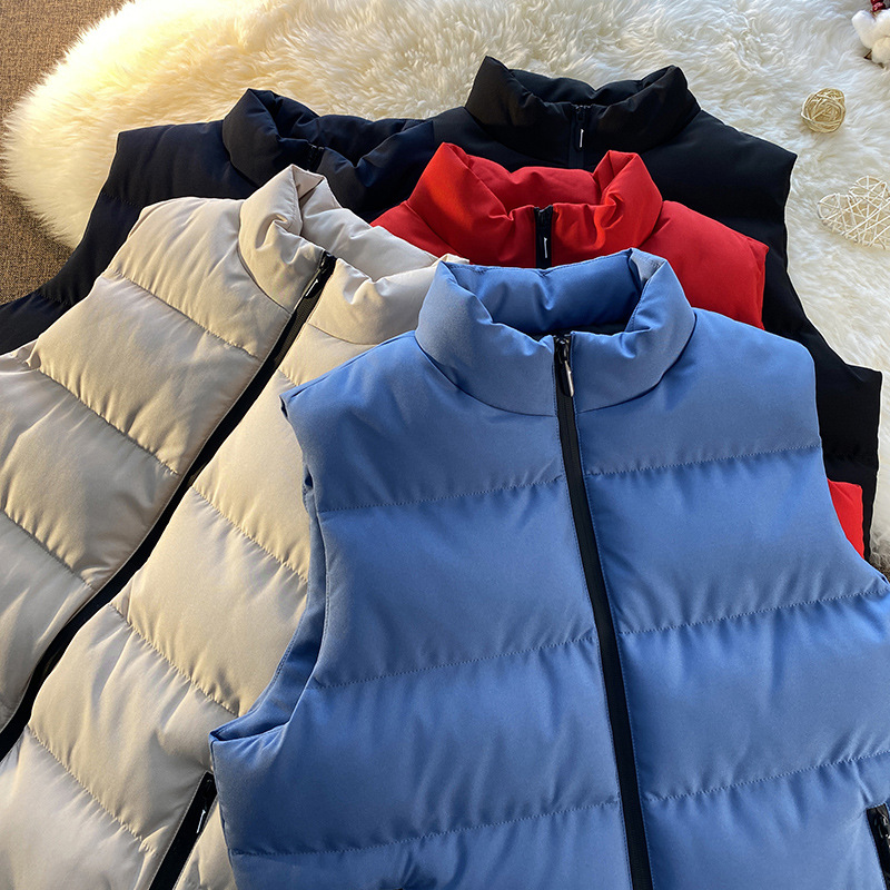 Autumn and Winter Unisex Stand-Collar Thick Cotton Vest Sleeveless Warm Vest Jacket Trendy Korean Style Men's Vest