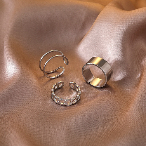 Korean version of the new three-piece set ring simple opening adjustable ring ins internet celebrity personalized chain index finger ring