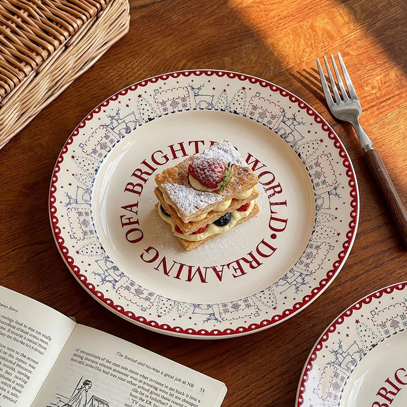 Christmas Gift Plate Set for Home Use 2026 New Model Cute Breakfast Plate Ceramic Oval Plate Dessert Plate