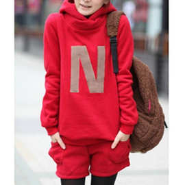 秋冬季加绒加厚卫衣两件套女2026学院风闺蜜装短裤休闲运动服套装