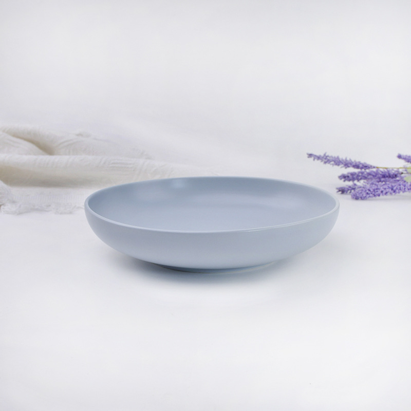 9 pulgadas de alta temperatura de cerámica azul y blanco plato de sopa poco profundo plato de sopa de hotel pequeño plato de sopa fresco plato redondo plato de frita doméstico