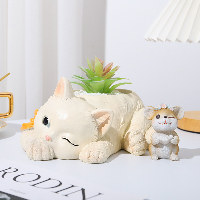 Americano país gato resina suculentas maceta hogar creativo lindo gatito escritorio olla jardinería decoración de la flor