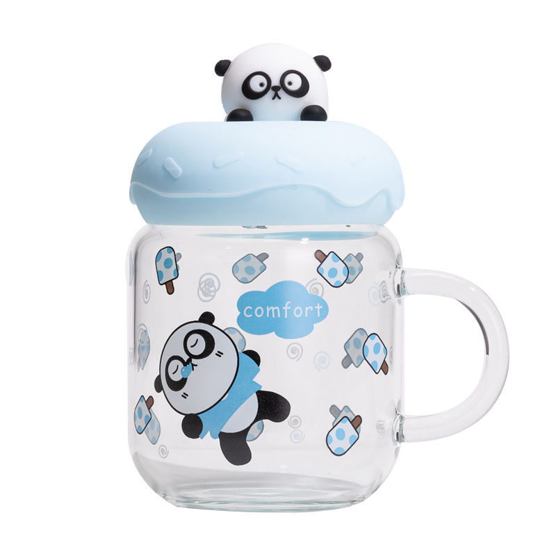 Creativo taza de vidrio de alta apariencia Corazón de niña linda caricatura Linda mascota con mango taza de paja taza de leche de oficina