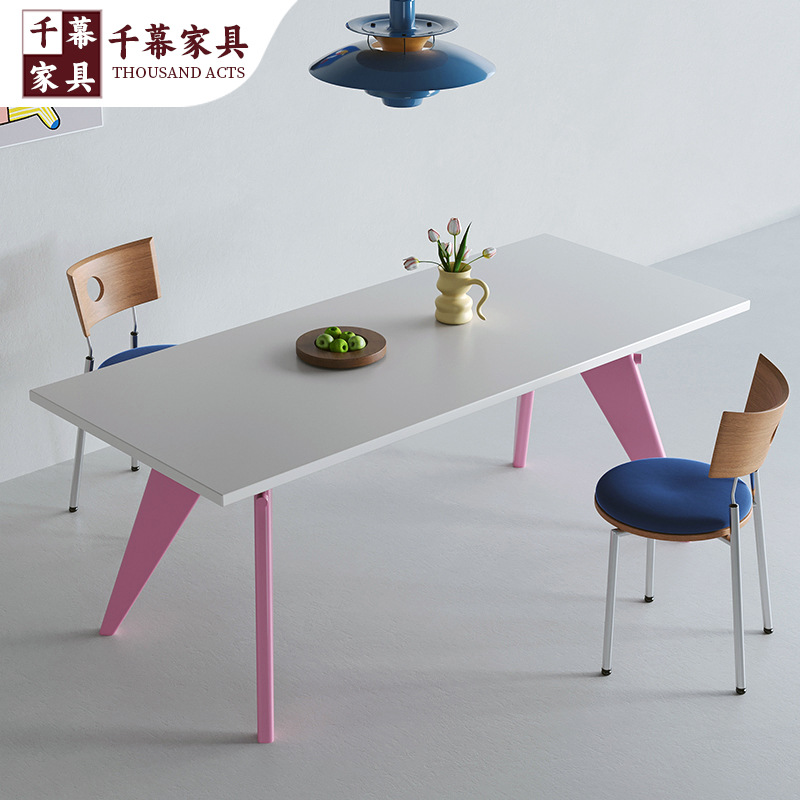 Qianmu Log Cream Style Dining Table and Chairs Set Customized Home Restaurant Wall Solid Wood Dining Table Living Room Desk