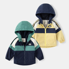 2023 New Autumn Clothing Boys Thickened Jacket Baby Windproof Hooded Top Korean Style Color Blocking Charge Clothes Children Wholesale