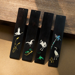 Black Sandalwood Inlaid Pine and Crane National Style Bookmark Zitan Wood Inlaid Silver and Shell Business Cultural and Creative Gift Wood Craft Wholesale