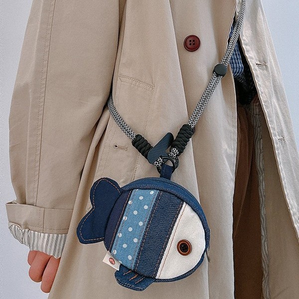 3 색 패치 광대 물고기 동전 지갑 2025 새로운 귀여운 올 매치 미니 가방 데님 만화 이어폰 가방
