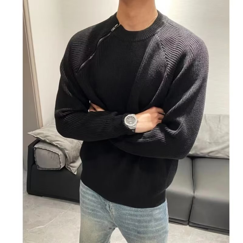 Herrenbekleidung Modischer Pullover mit Reißverschluss und Rundhalsausschnitt im Lazy-Style Vielseitiger, lässiger, lockerer Strickpullover für Herren_voghion.com