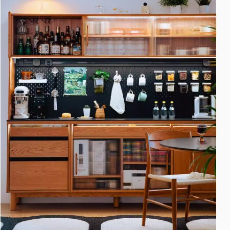 Nordic Grain Storage Sideboard Small Apartment Living Room Perforated Board Solid Wood Storage Cabinet Home Kitchen Wall Storage Cabinet