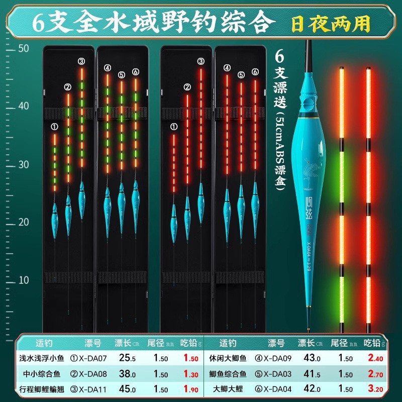 Pequeño traje de deriva luminosa Fengxian con caja de deriva al por mayor conjunto integral de múltiples aguas deriva de pescado anzuelo de mordida deriva de pescado crucian que cambia de color deriva de pescado