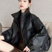 山力达迪时尚小个子皮羽绒棉服女冬季新款高端仿绵羊皮加厚皮衣短