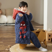 实体批发男童睡衣冬季睡袍儿童三层夹棉加厚珊瑚绒男孩大一件代发