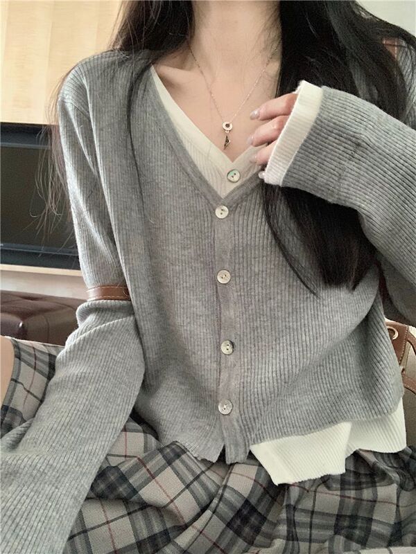 假两件针织衫女秋季上衣2025新款内搭慵懒风设计感长袖开衫上衣in|undefined