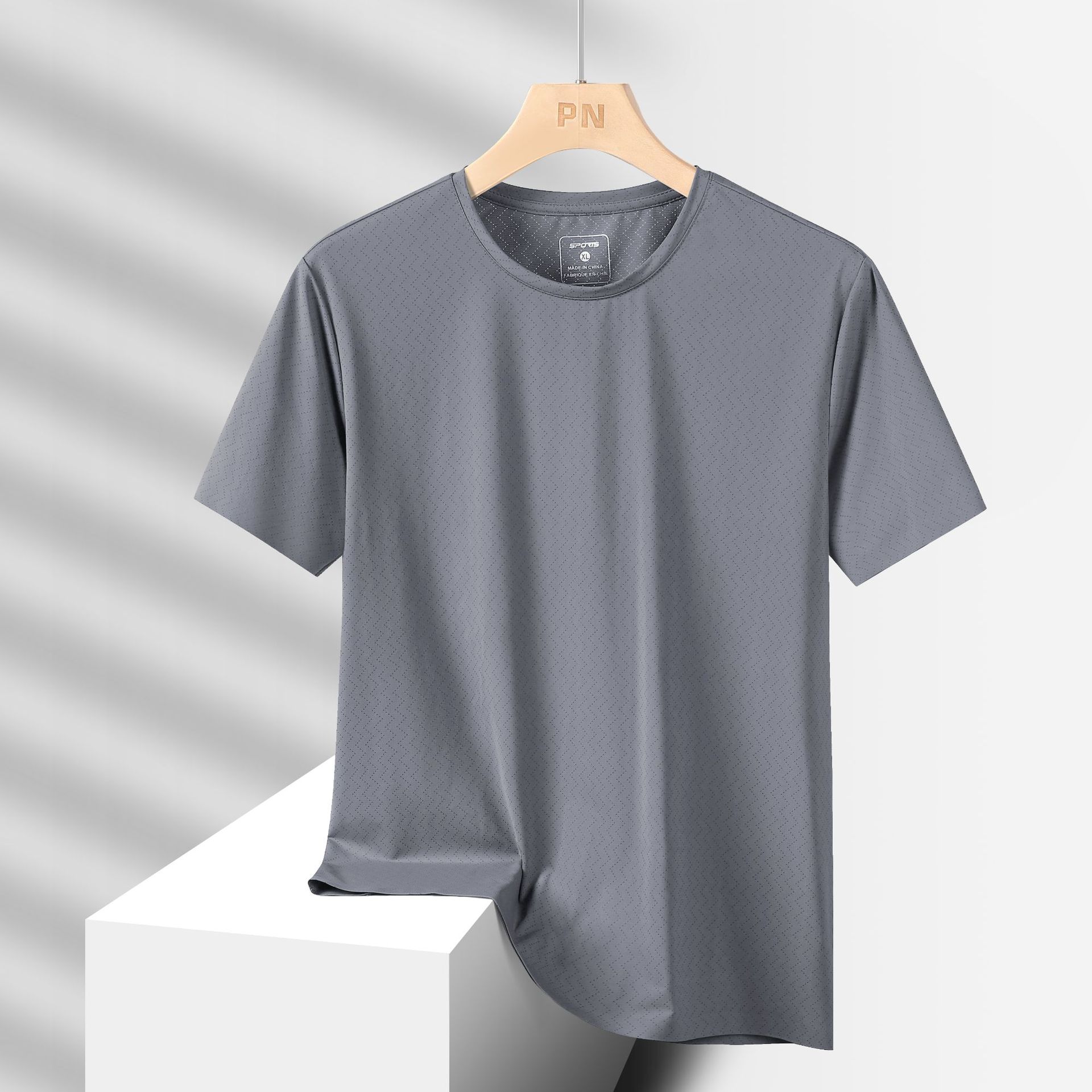 Camiseta deportiva de verano de hielo de manga corta, cuadrícula de diamante suelta, medias mangas casuales transpirables, secado rápido, mangas cortas para hombres al por mayor