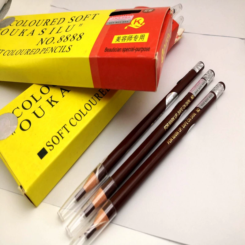 Eyebrow pencil with cord, multicoloured liner to create lines, protects against sweat, no smudge