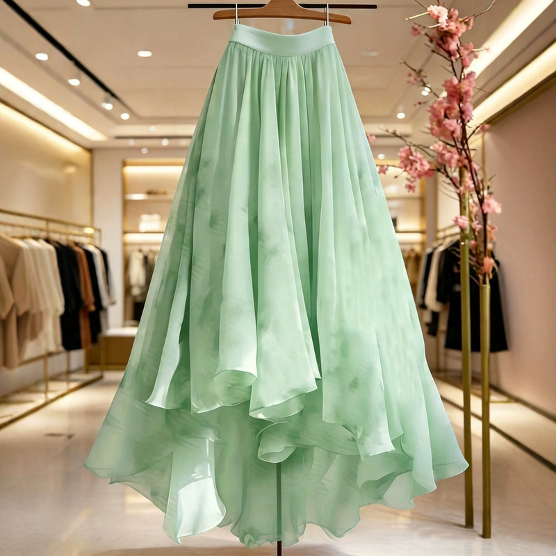 Women's New Style Mesh Printed Flared Skirt with Irregular Hem, Suitable for Wearing at Banquets, Vacations, and Dates