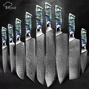 Damascus steel knife kitchen knife abalone shell handle suit chef knife Japanese Sande knife fruit bone knife