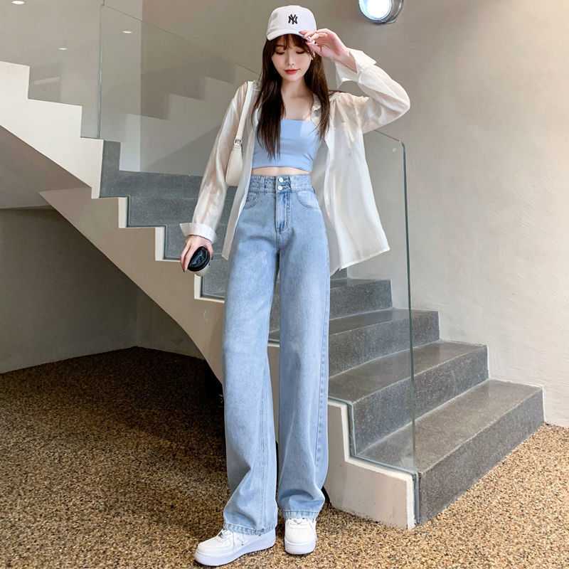 Super high waist Daddy jeans for women 2022 new autumn and winter slimming light blue straight loose harem pants fashion Super high waist Daddy jeans for women 2022 new autumn and winter slimming light blue straight loose harem pants fashion