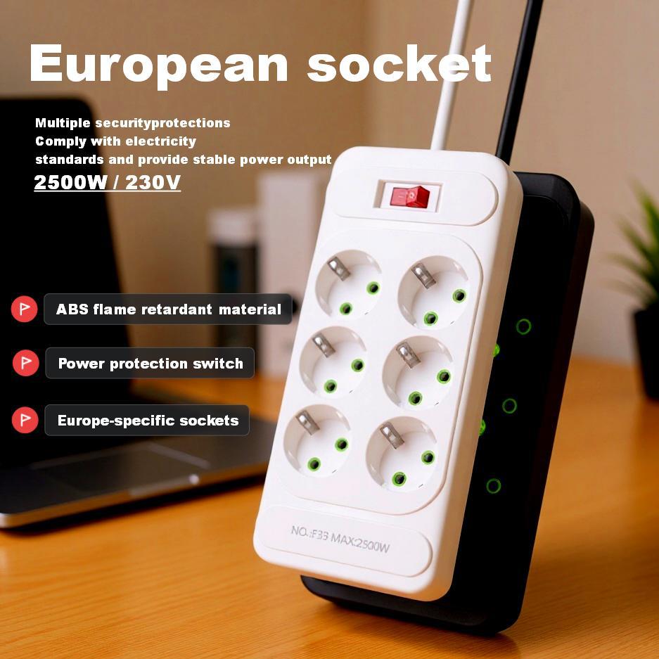 大功率欧标排插家用批发插线板智能6位欧规插排延长线带开关插座
