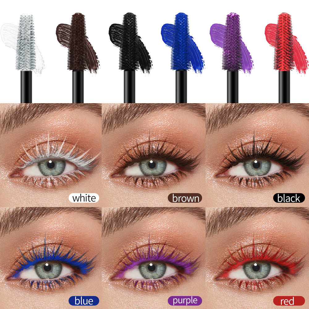 Transfronterizo XXL seis colores blanco negro azul rojo púrpura marrón rímel de color estirado denso impermeable no mancha fácil de quitar el maquillaje image 3