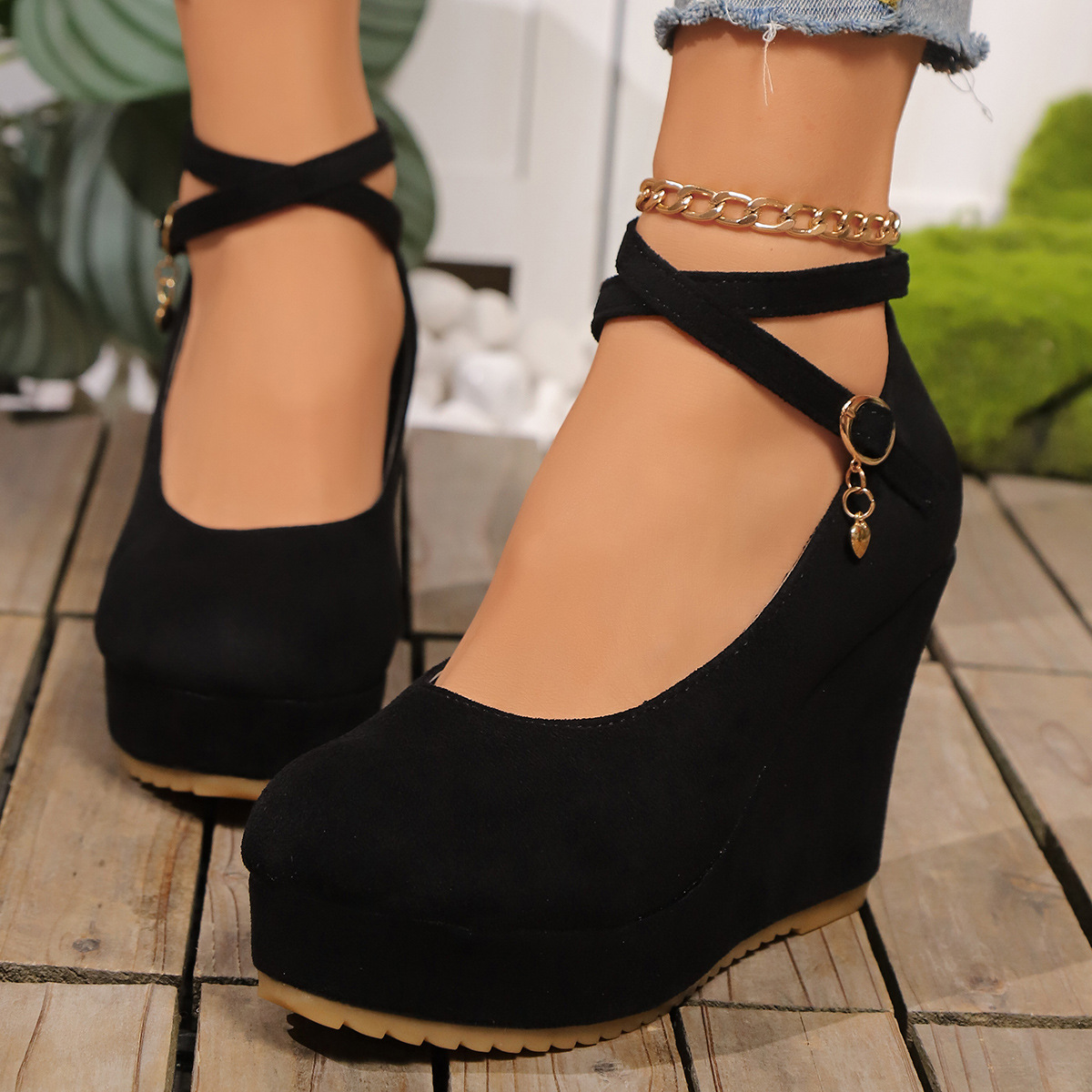 Women's Summer Wedge With Thick Platform, Waterproof, High Heel, Fashionable Casual Buckle Sandals For Outdoor Wear_vogvips.com