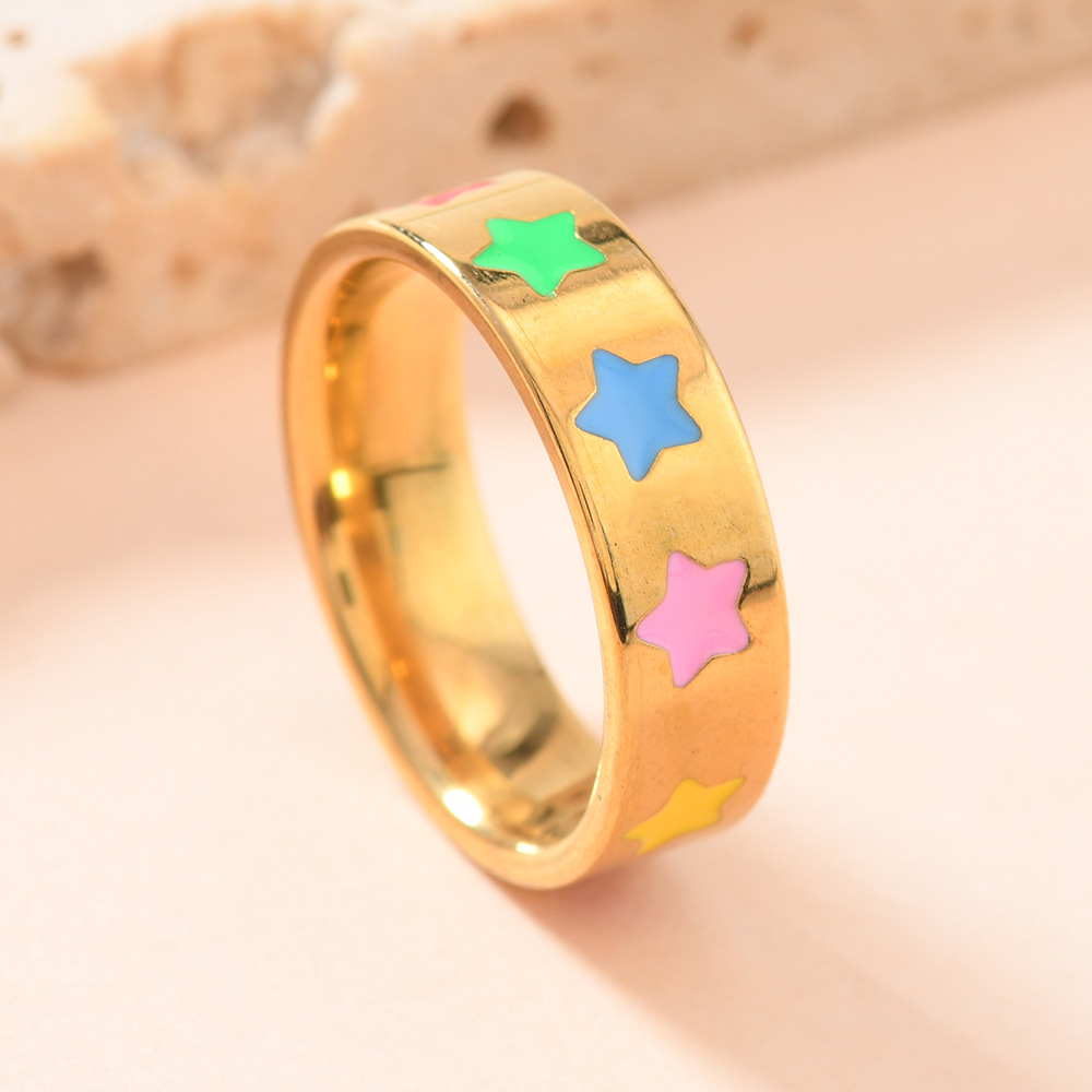 Joyas de acero de titanio creativas bonitas flores de oro gota de aceite de color amor anillo de acero inoxidable fabricantes de mujeres image 6