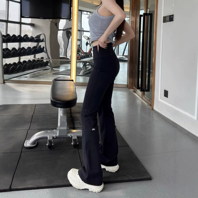Брюки Alo Yoga с микро-расклешенными штанинами для женщин, с высокой талией, для похудения, черные, серые и розовые, быстросохнущие, облегающие верхняя одежда, брюки для йоги с подтяжкой ягодиц