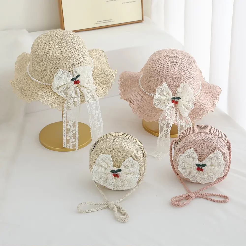 Sombrero de protección solar de paja de encaje de súper hada Sombrero para niños Sombrero para el sol Sombrero de playa para niñas Sombrero de paja para mujer de verano