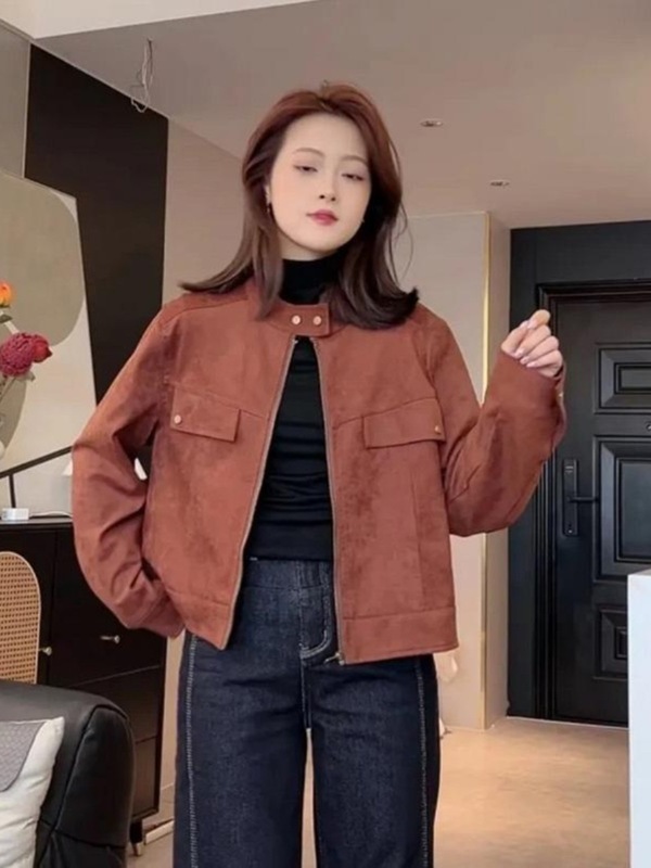 复古潮流短款麂皮绒外套女秋季新款时尚百搭休闲小个子夹克上衣潮|undefined