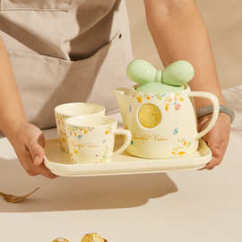 INS茶壶泡茶陶瓷家用创意贴片小清新功夫花茶壶可爱耐热过滤冷水