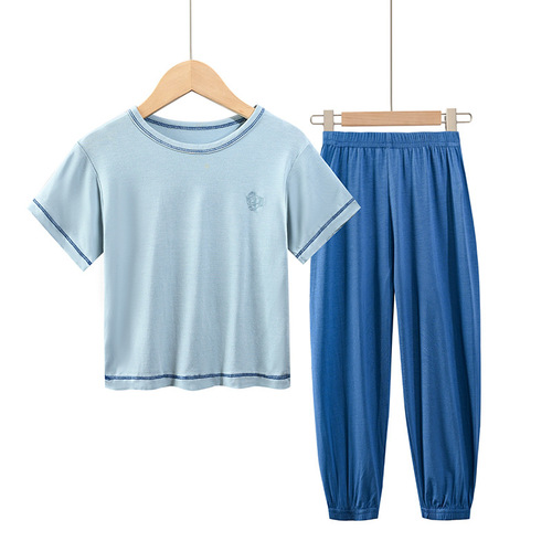 Children's pajamas, boys' summer thin short-sleeved suits, girls' air-conditioned clothes, medium and large children's baby home clothes, nine-minute pants