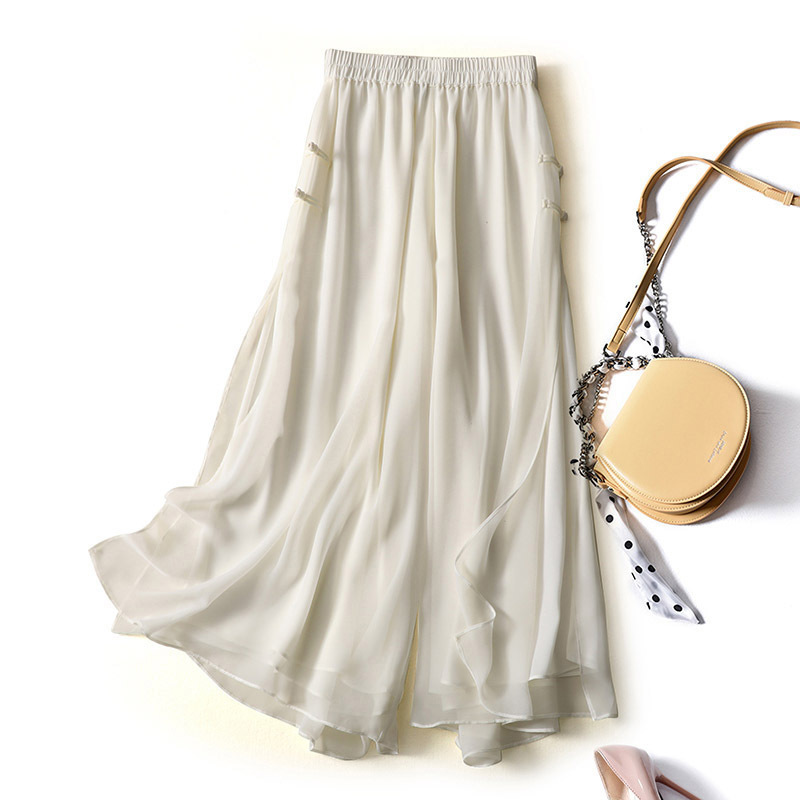 New Chinese-Style National Fashion Skirt Pants Summer 2026 Hot-Selling High-Waisted Loose-Fitting Nine-Point Ice Silk Chiffon Wide-Leg Pants A4112
