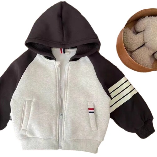 Children's hooded jacket  winter new style boys and girls style velvet sweatshirt cardigan top children's clothing