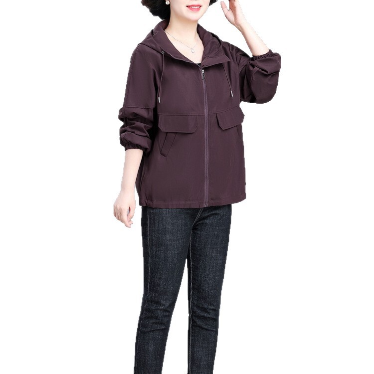 女式休闲防风夹克开衫纯色外套大码中老年女装2025新款春季妈妈装|undefined