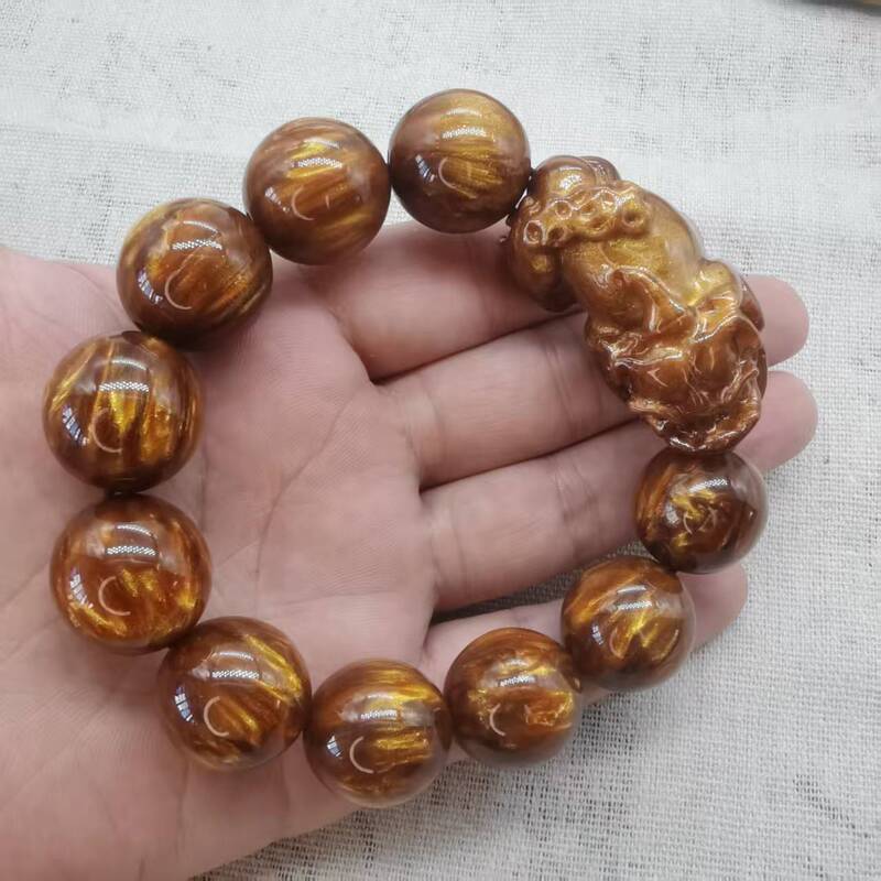 Gold Sea Willow Pixiu Bracelet 20 Gold Willow Bracelet Resin Craft Black Coral Men's Buddhist Beads Wholesale Live Broadcast