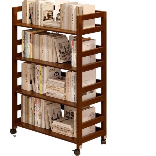 Estantería móvil de madera maciza con ruedas Estante debajo del escritorio Oficina de piso Estante de almacenamiento multicapa Estante para libros pequeños