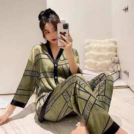 新款抹茶绿和服睡衣日式休闲居家服套装长袖长裤睡衣沐浴衫女