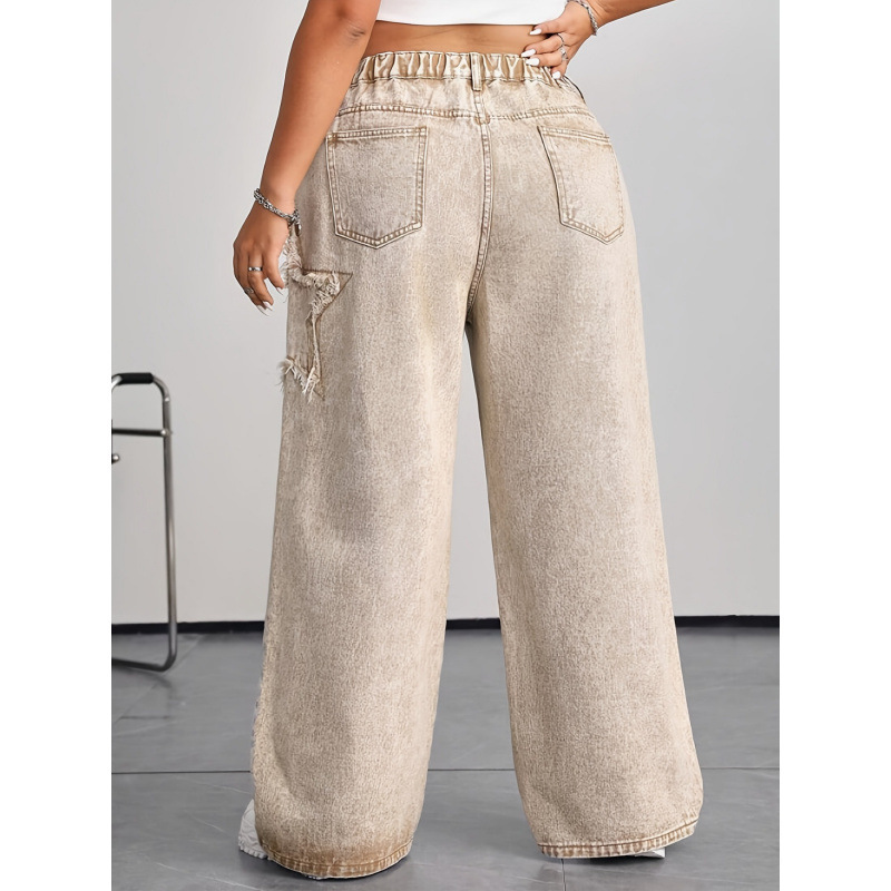 ②D3932026 Cross-Border New European and American Women's Straight Ankle-Length Jeans High-Waisted Wide-Leg Jeans