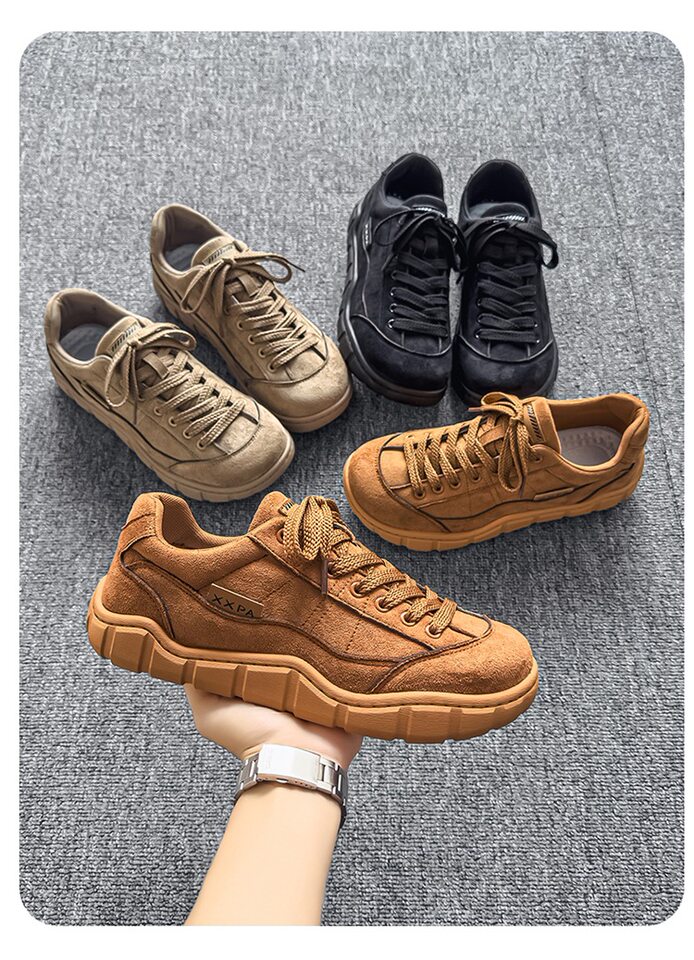 Giày sneaker nam cổ thấp form rộng mũi tròn, đế dày 3 cm, phong cách retro, cỡ lớn — 5018 Kaki, 5018 màu lạc đà, 5018 màu đen chi tiết 10