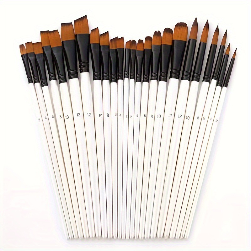 Transfronterizo 6 pinceles de madera perlada barra blanca de dos colores de nylon cabello cabeza redonda cabeza plana para niños DIY pinceles de pintura al óleo