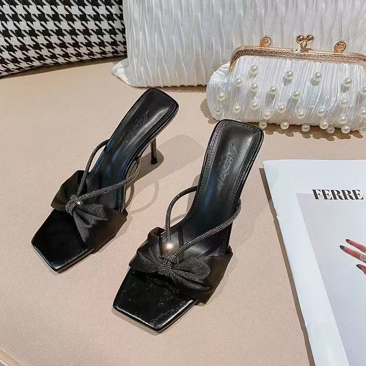 2026 New Spring Rhinestone Sandals for Women, High Heels, Square Toe, Thin Heels, Open Toe, One-Strap Sandals