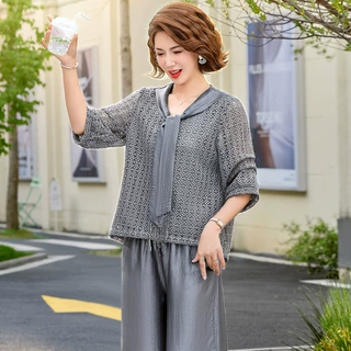 妈妈夏装洋气高贵套装女2026新款中老年人夏季显瘦衬衫两件套