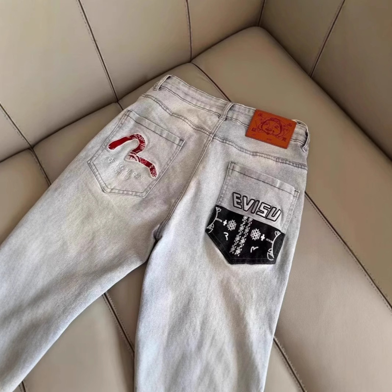 跨境严选牛仔裤网红福神男款潮流字母图案修身帅气直筒休闲长裤潮|undefined